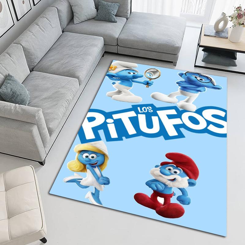 Blue Smurf Cartoon Characters Print Carpet Doormat Suitable For All Seasons Art Office Chair Cushion Doormat