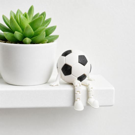 3D Printed Soccer Ball Buddy Figurine with Articulated Legs, Decorative Sports Collectible, Desktop Shelf Decor, White and Black Football Unique Gift