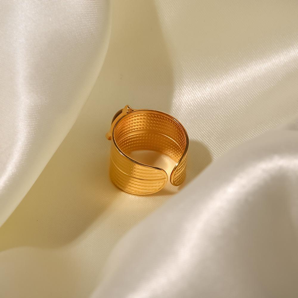 Bague Large Réglable en Acier Inoxydable Plaqué Or 18K avec Pierre pour Homme et Femme - Acier Titane Hip Hop Polyvalent