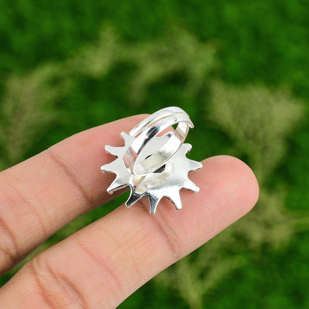 Gift For Her Natural Labradorite Statement Flower Adjustable Ring 925 Silver