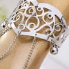 Multilayer Tassel Bell Hand Harness Bracelet Hollow Engraved Pattern Adjustable Bangle Finger Chain Jewelry Accessories