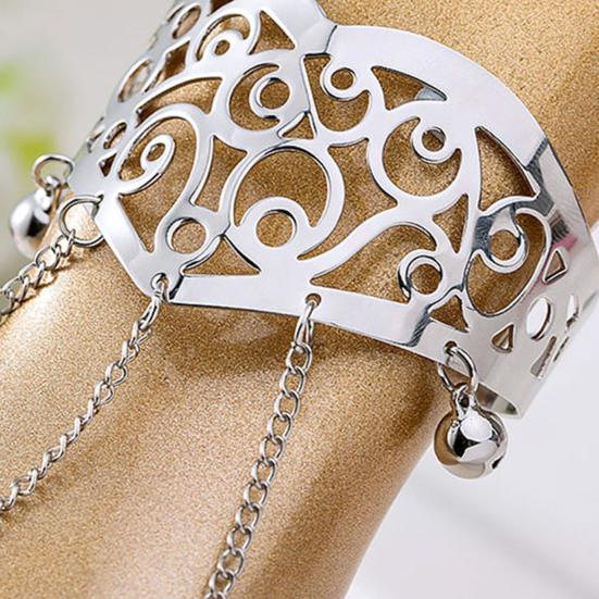 Multilayer Tassel Bell Hand Harness Bracelet Hollow Engraved Pattern Adjustable Bangle Finger Chain Jewelry Accessories