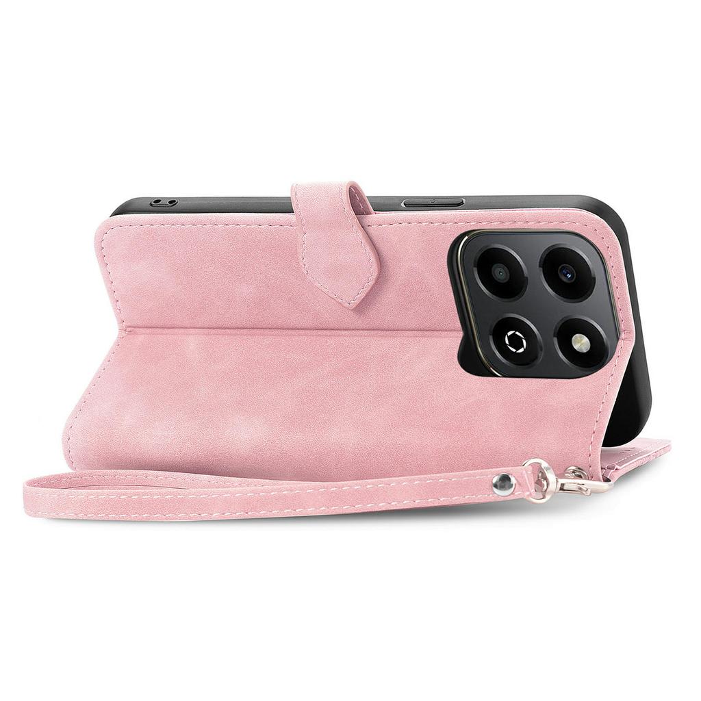 For Honor X6b 4G Zipper Wallet Case with Strap Flower Imprint PU Leather Phone Cover