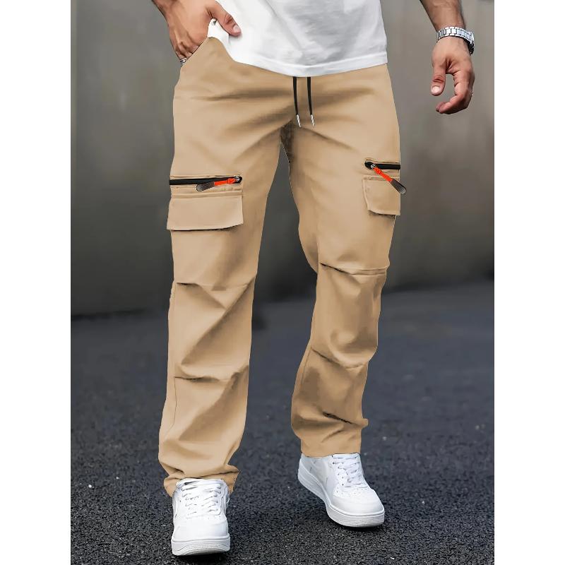 Casual Men's Cargo Pants Multiple Pockets - Straight Leg Loose Fit Zipper Details Perfect for Spring and Fall