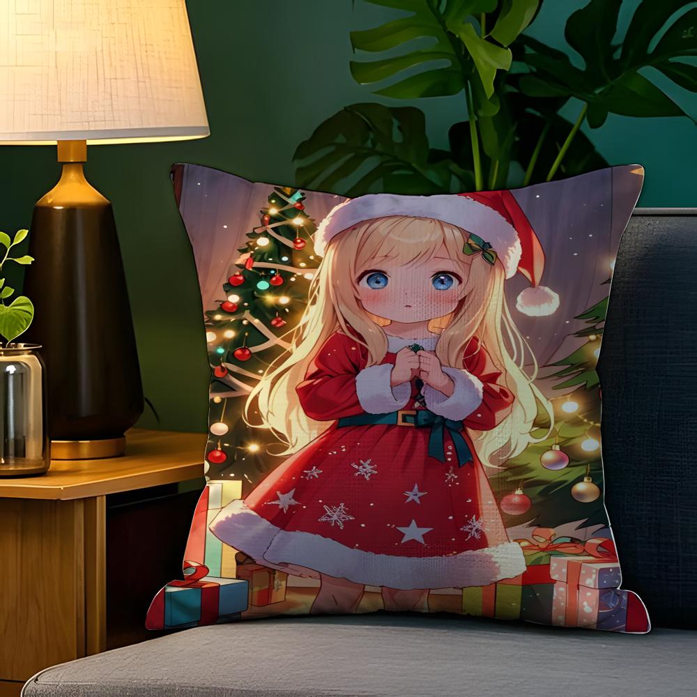 Christmas reindeer antler girl  Pillow Case Natural Linen Pillow Case DoubleSided Decor Sofa Pillowcase Home Decor