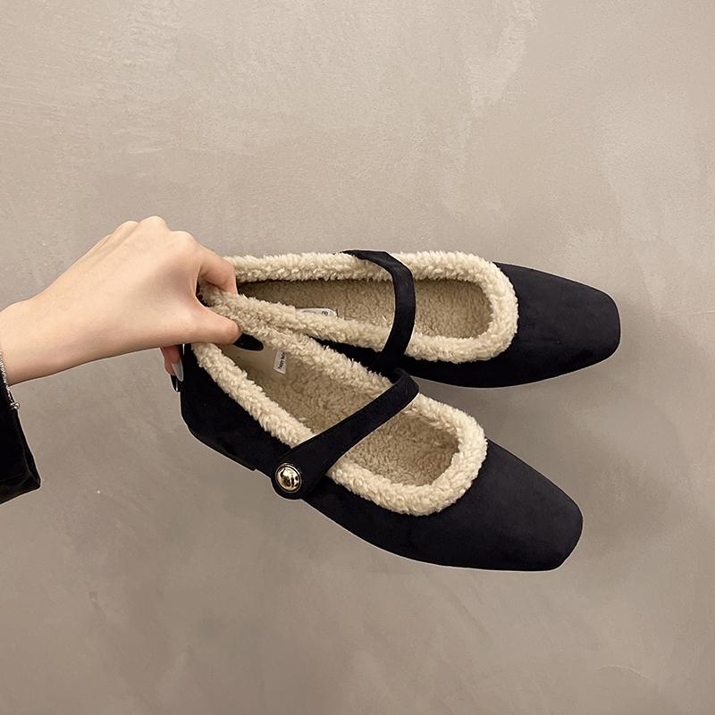 Aphixta Leopard Loafers Square Heels Shoes Furry Warm Women Square Toe Casual Woman Shoes Classic Autumn Winter Marry Janes