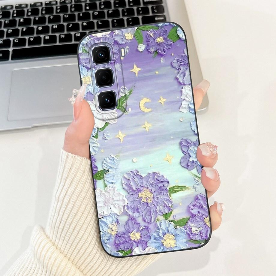 For Infinix Hot 50 Pro+ Hot50 Pro Hot 50 Pro Plus 4G Phone Case Soft Silicone Back Cover Love Heart Girly Flower Painting Fundas