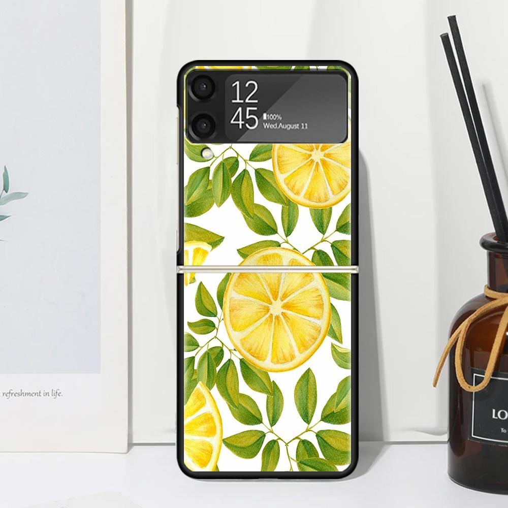 Summer Fruits Lemon Phone Case Cover for Samsung Galaxy Z Flip 7 6 5 4 3 5G Flip3 Flip4 Flip5 ZFlip6 ZFlip7 Black Fundas Clear G