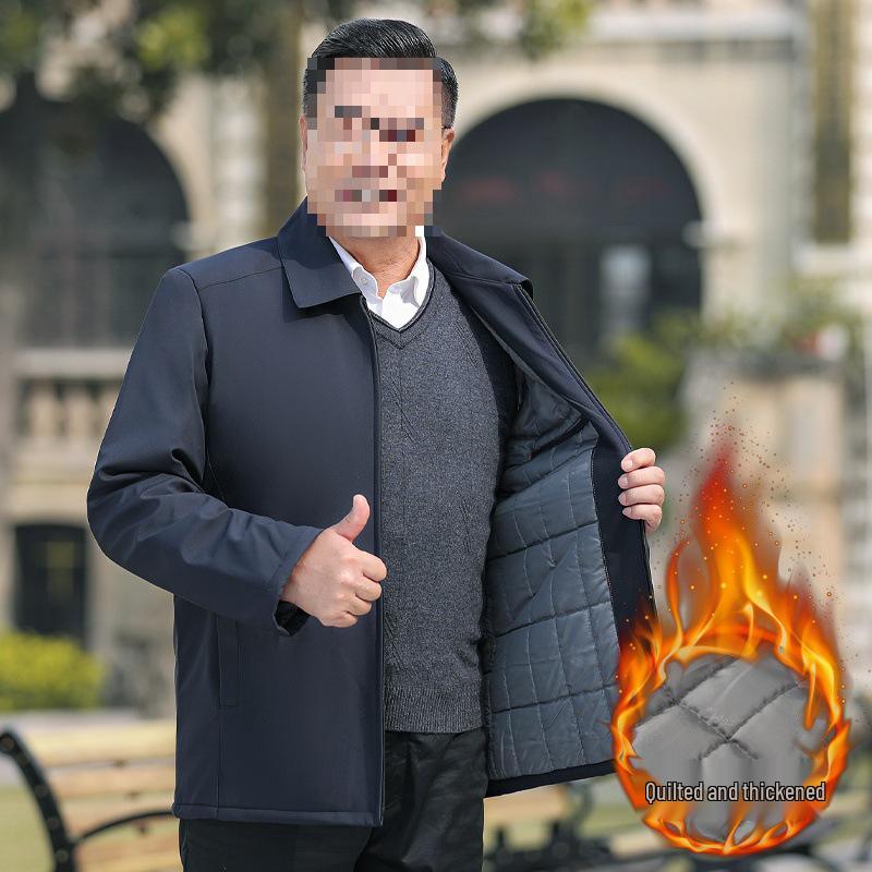 Men's Thickened Jacket: Middle-aged & Elderly Spring/Fall Style, Plus Velvet, Dad/Grandpa Outerwear, Ligao Autumn/Winter.