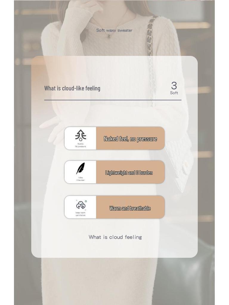 Damen Vintage Locker Gestricktes Kaschmir-Pulloverkleid - Rundhalsausschnitt, Mittellang, Übergröße, Dick für Herbst & Winter