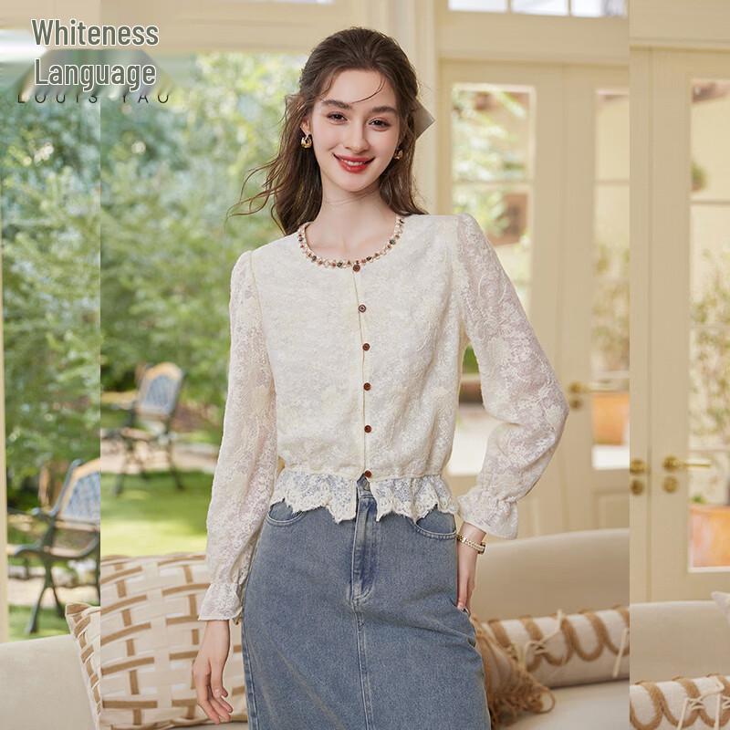 Bailuyu French Style Ruffle Embroidered Shirt M