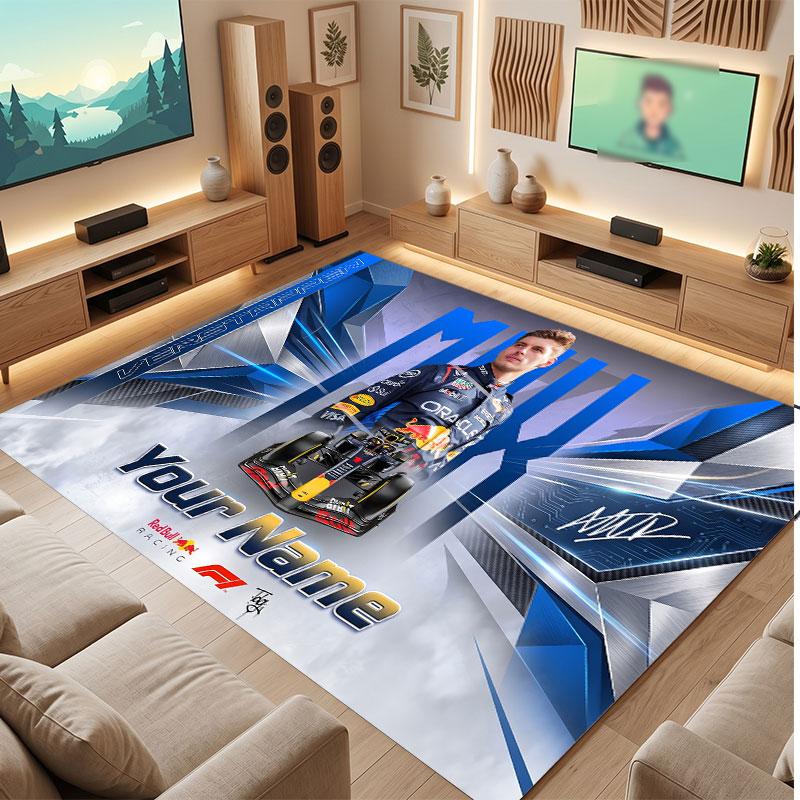 Max Verstappen Personalized Crystal Velvet Carpet, Customized Name Text Soft Anti‑Slip Rug for Living Room Bedroom