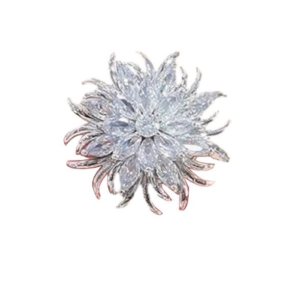 Women Brooch High-Gloss Rhinestone Inlay Sparkling Chrysanthemum Design Lapel Pin Non-Slip Buckle Scarf Badge Clothing Bags Accessories