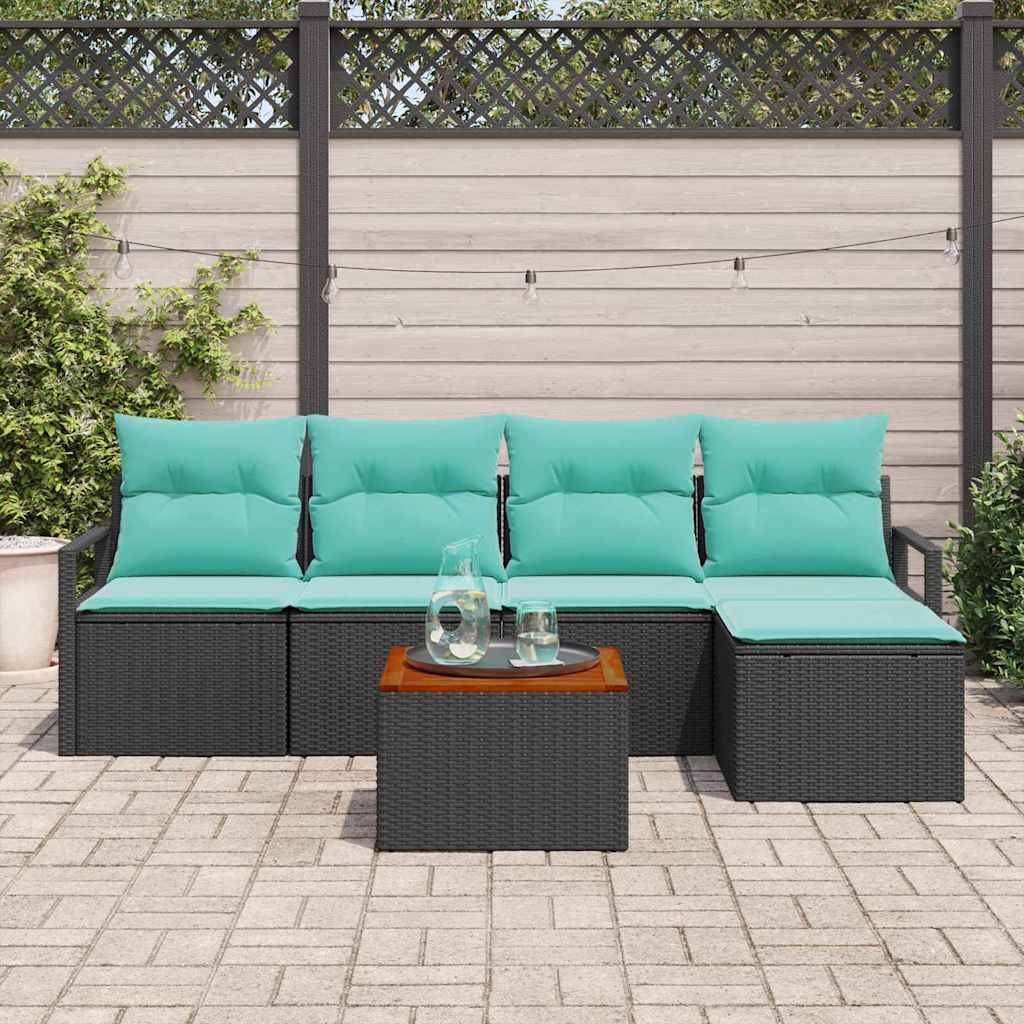 Garden Sofa Set with Cushions 6 pcs Black Poly Rattan