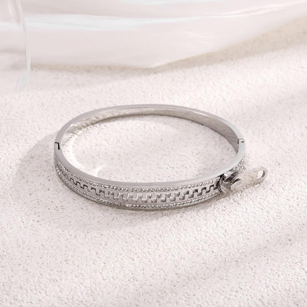 Shiny Zipper Bangle Vintage Zip Titanium Steel Hand Chain Jewelry Crystal Bracelet  Gift