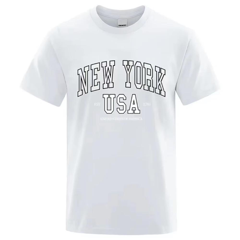 New York Usa Est 1788 Street City Letter Graphic T-Shirt Men Casual Tee Clothes Summer Loose Cool Tshirt Cotton Oversize T Shirt