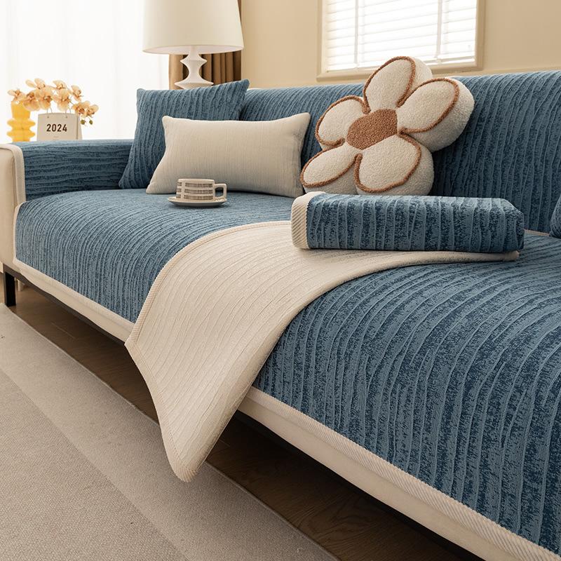 

1 шт. Плюшевый шенилловый чехол для дивана - Нескользящий, мягкий и прочный протектор для дивана, подходит для одноместных и четырехместных диванов для декора гостиной 90*160cm темно-синий