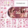 Usine mignon Transfert d'eau dessin animé féminin Rose cowboy autocollants en stock denim fête tatouage autocollant 10 feuilles Accessoires