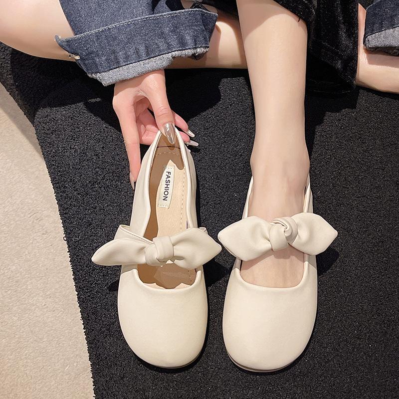 2024new Soft Sole Single Shoes Comfortable Flat Bottom Casual Simple All-match Mary Jane Bowknot Shoes for Women Summertime