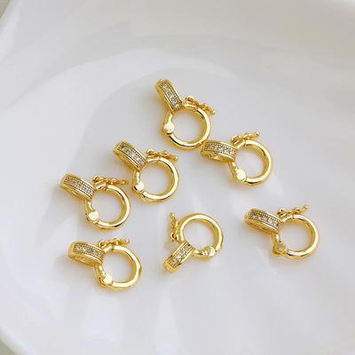 14K Gold Filled Zircon Inlaid Universal Clasp Round Necklace Connector for DIY Handmade Braided Rope Pendant Accessories.