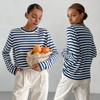 Yousheng Women Tops Round Neck Long Sleeve Striped Print Sweater Loose Fit Stretchy Retro Knitting Tops Daily Wear