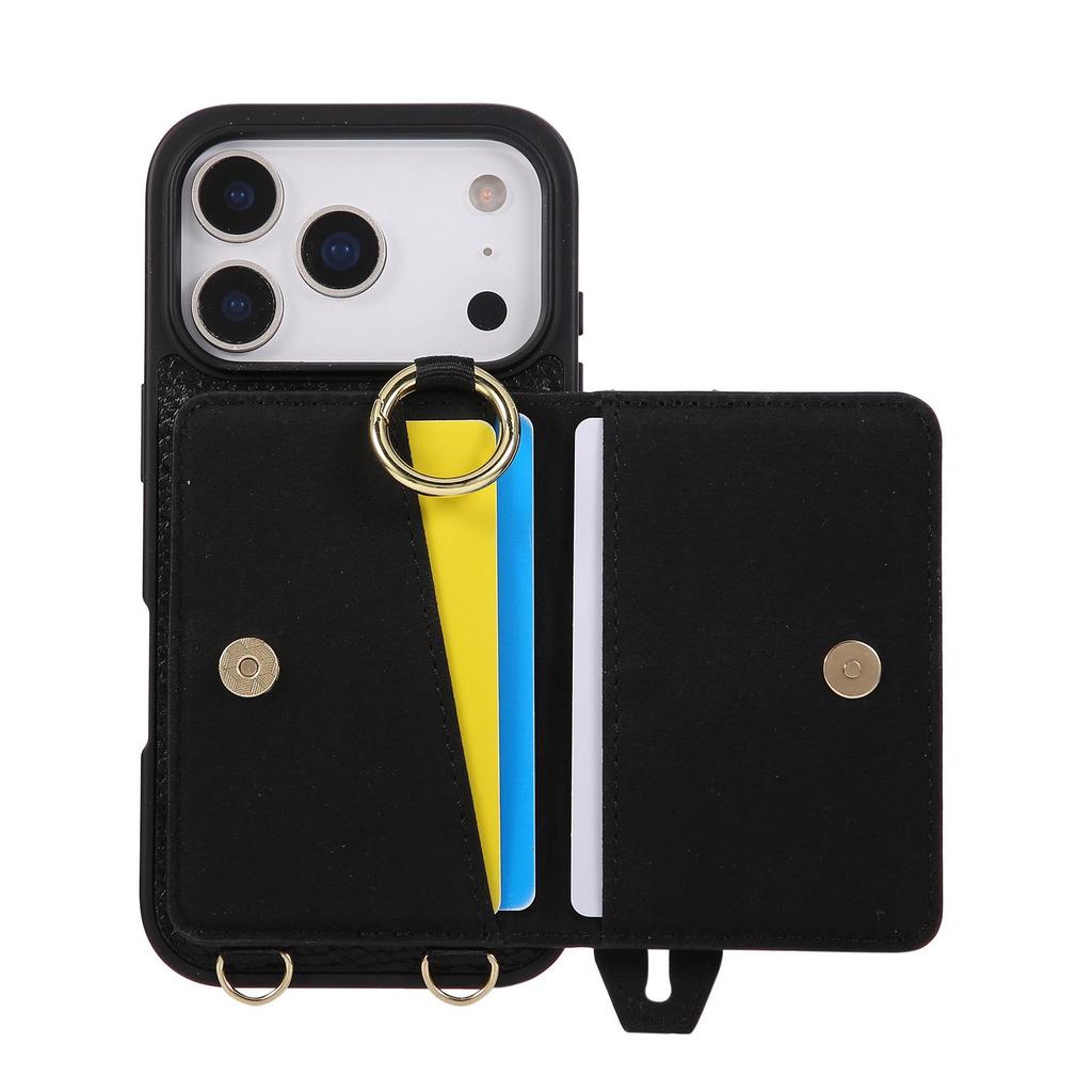 Lychee Pattern Wrist Strap Card Holder Case for iPhone 17 Pro/Pro Max
