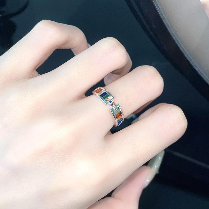 Color Zircon Irregular Pleated Open Ring Cold Wind Personality Light Luxury High Sense Index Finger Ring Woman