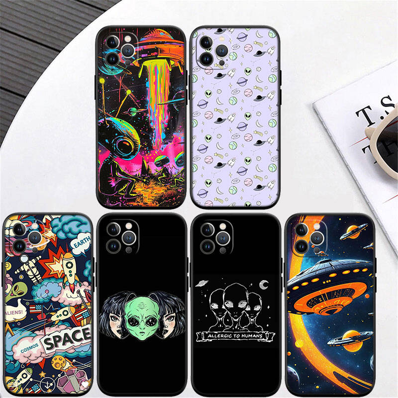 MH140 Space Alien UFO Phone Shell Case for iPhone 7 8 11 12 13 14 15 16 17 16E XS Pro Max XR X SE Air