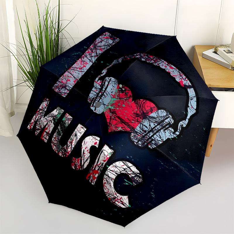 1pc Music Love Automatic Folding Umbrella - Compact 8-Rib Design, Durable Plastic & Iron, Lightweight for Outdoor Daily Use262