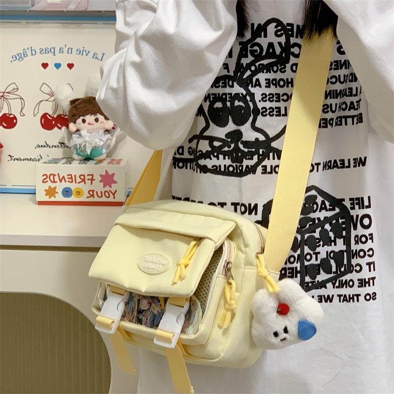 Japanese Contrasting Color Shoulder Bag Cute Small Fresh Pain Bag Girl Student Simple Casual Light Transparent Messenger Bag