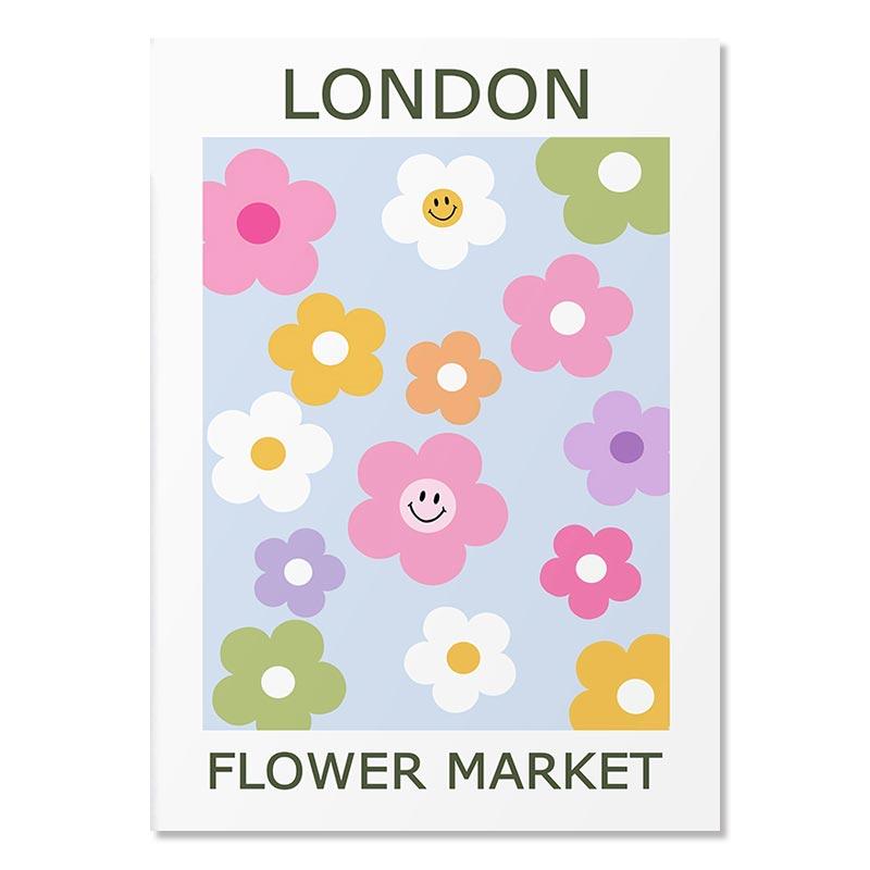 Colorful Danish Pastel Canvas Painting Happy Floral Poster Artwork Smiley Face Flower Rainbow Print Wall Art Nursery Home Decor