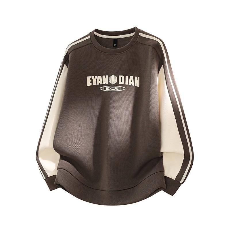 Mens Crew Neck Sweatshirt Loose Fit Letter Print Long Sleeve Top Casual Plus Size