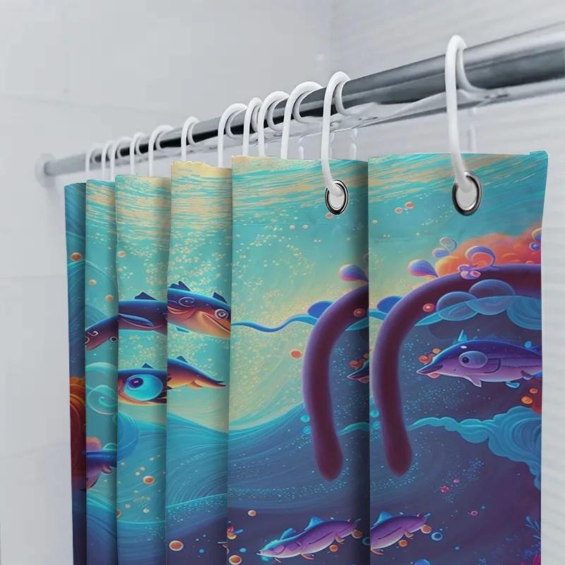 Colorful Fish Design Bathroom Shower Curtain Waterproof Fabric Decorative Home Decoration