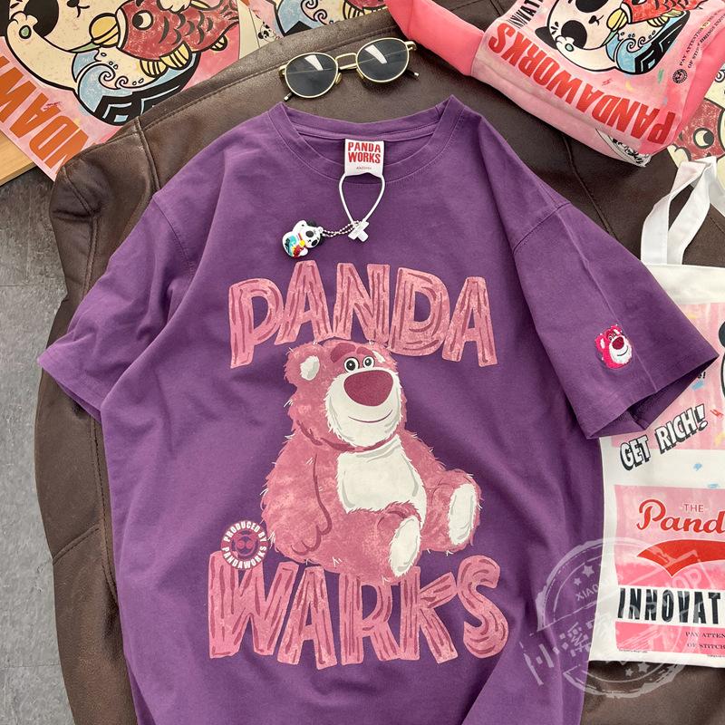 Pure Cotton Strawberry Bear Short-sleeved T-shirt for Women In Spring and Summer New Large Size Medium-length Loose Half-sleeved Top for Women