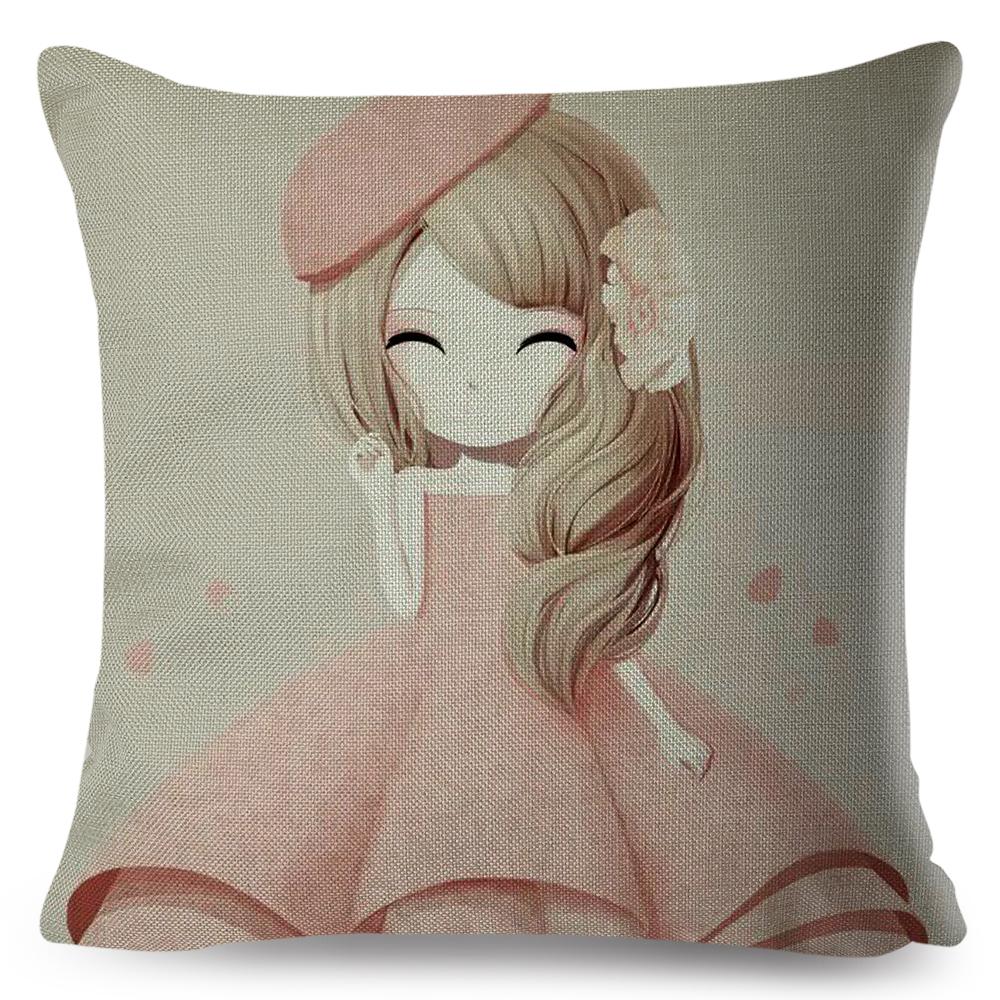 Dreamy Scene Illustrated Cushion Cover Umbrella Flower Soft Background Art Print Soft Square Pillow Modern Home Decor xcm