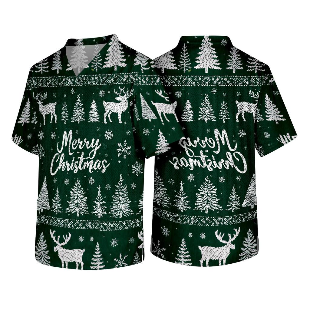 Men's Christmas Themed Caregiver Uniform for Holiday Work Wear