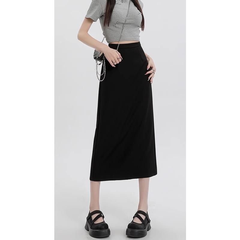 Women s Black High-Waisted Slit Midi Skirt (Summer 2025 Collection) 4XL чёрный