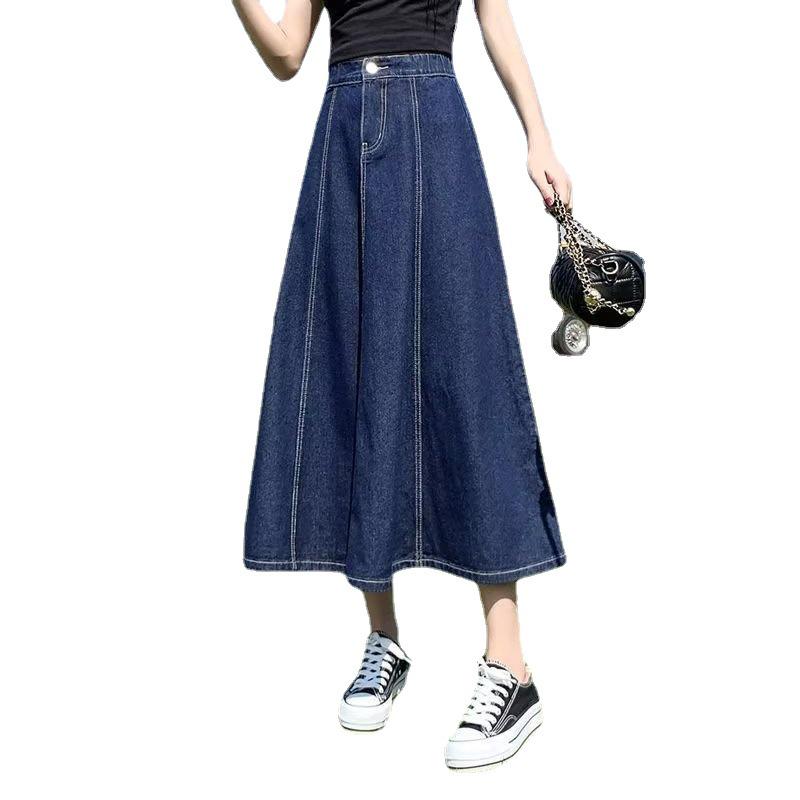 Damen Langer Jeansrock 2023: Neuer Sommer Midilänge, Plissierter Hochbund, A-Linie, Lässiger Vielseitiger Rock