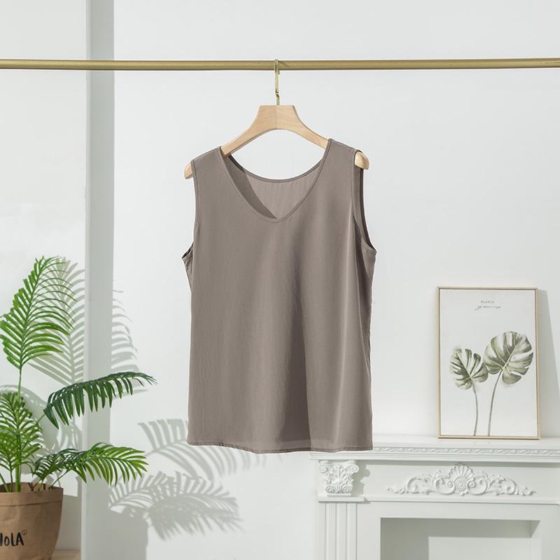 Summer Sand-Washed Double Crepe Silk V-Neck Vest - Women's Solid Casual Wear