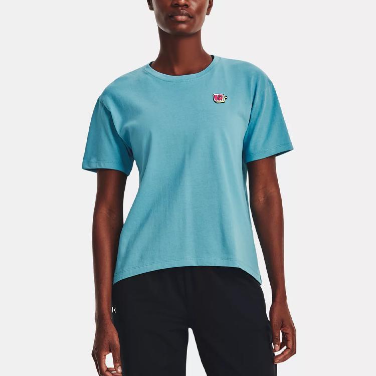 Under Armour UA Text Print Short Sleeve T-Shirt Women Tops Glacier-Blue 1376743-433
