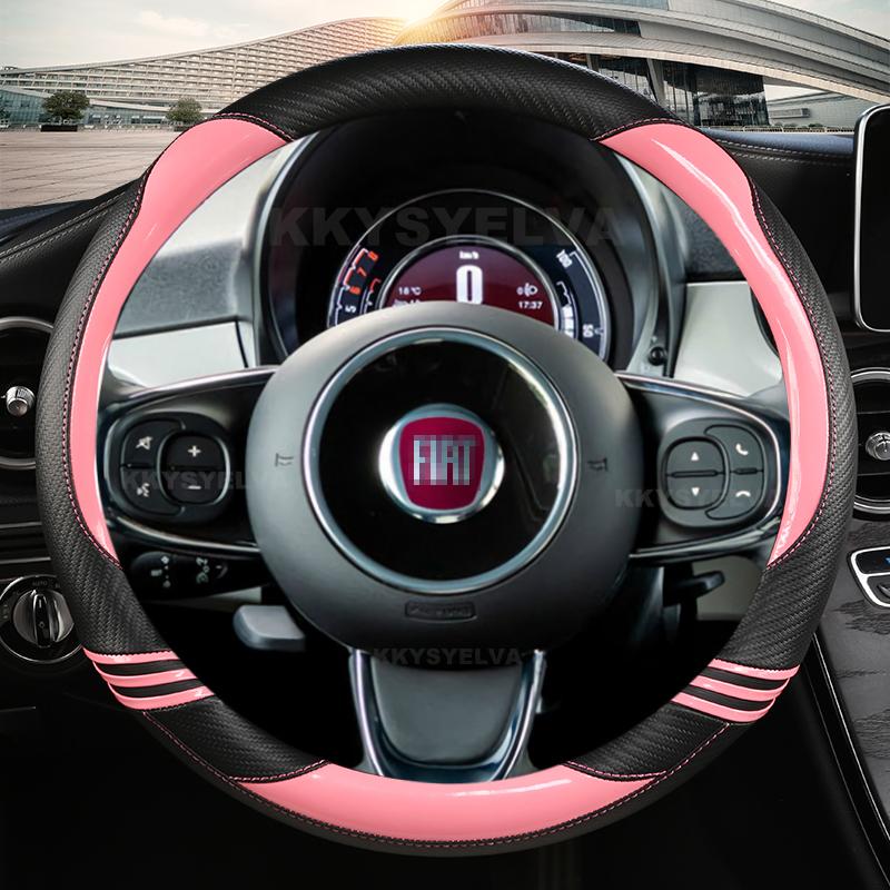 Car Steering Wheel Cover Carbon Fiber For Fiat 500 2007- 500e   500L 2014-2018 500X 2015- Auto Accessories