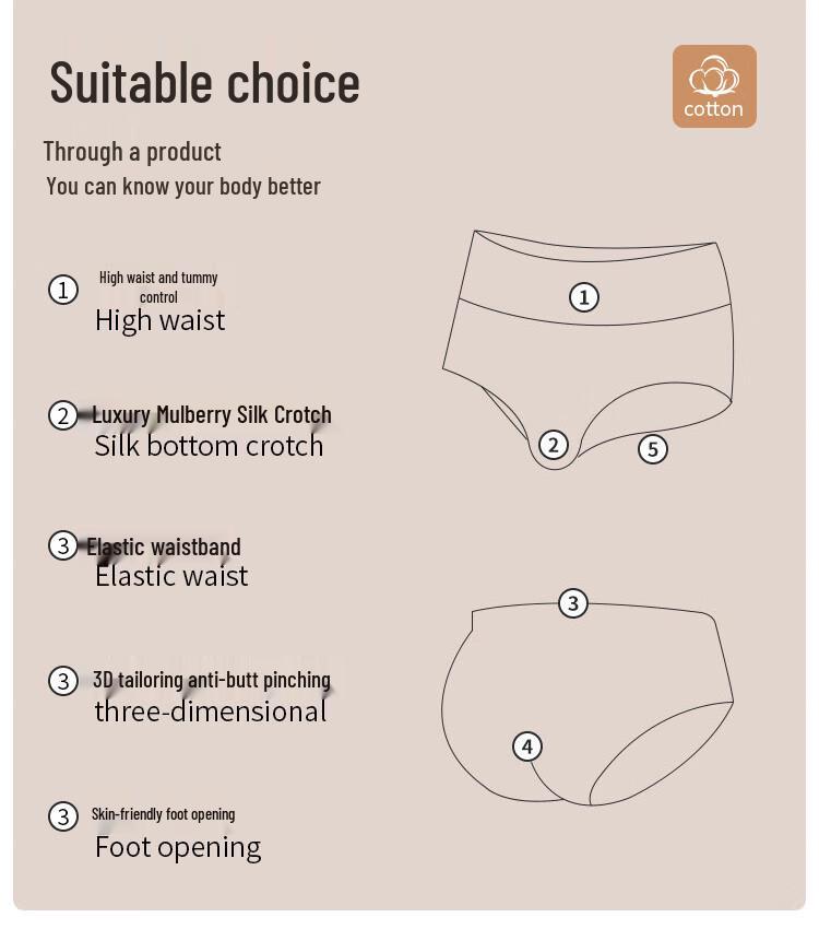 Yiershuang Seamless High-Waist Tummy Control Silk Crotch Briefs 4-Pack
