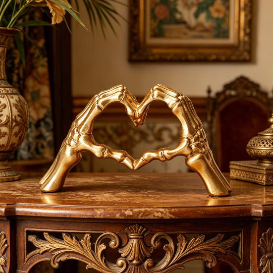 Halloween Herz Hände Skulptur Skelett Handgeste Schreibtisch Harz Figur Herzform Liebe Ornament für Wohnzimmer Regal Couchtisch Mittelstück