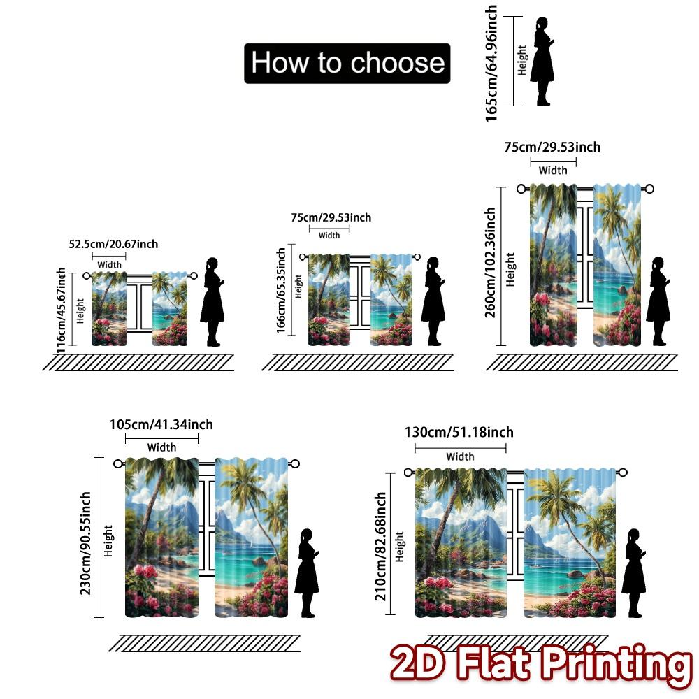 Set Of 2 Flat Printing Curtains Without Rod Tropical Bliss Chic Window Curtain Versatile Polyester Gifts Perfect Made