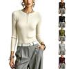 Women's Fashion Half Zip Knit Top with Vertical Stripes, Long Sleeve Slim Fit Pullover for Casual Wear
