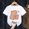 Capybara T Shirt for Boys Girls Tee Round Neck Top Black White Clothes Cartoon Short Sleeve Summer Clothing Gift Soft Breathable