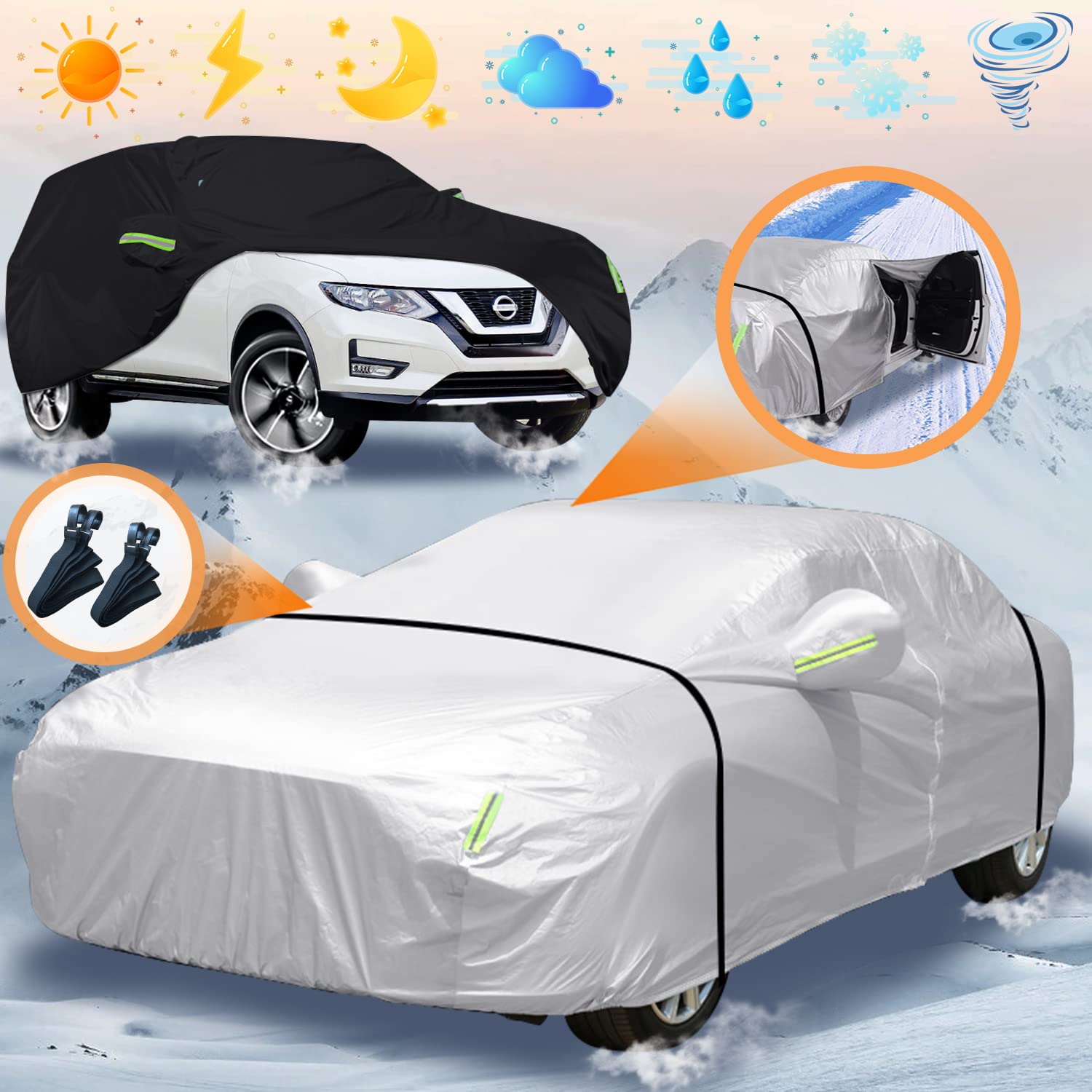 

Чехол для автомобиля, Чехол для кузова, Высокая ветроустойчивость, Водонепроницаемый, Чехол для автомобиля, Седан, Внедорожник, Снег, УФ 3L серебряный