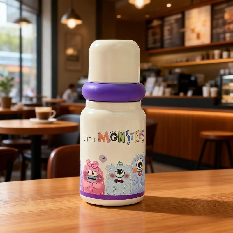 Cartoon cute thermos cup student portable stainless steel water cup children go to school rope anti-drop sports kettle