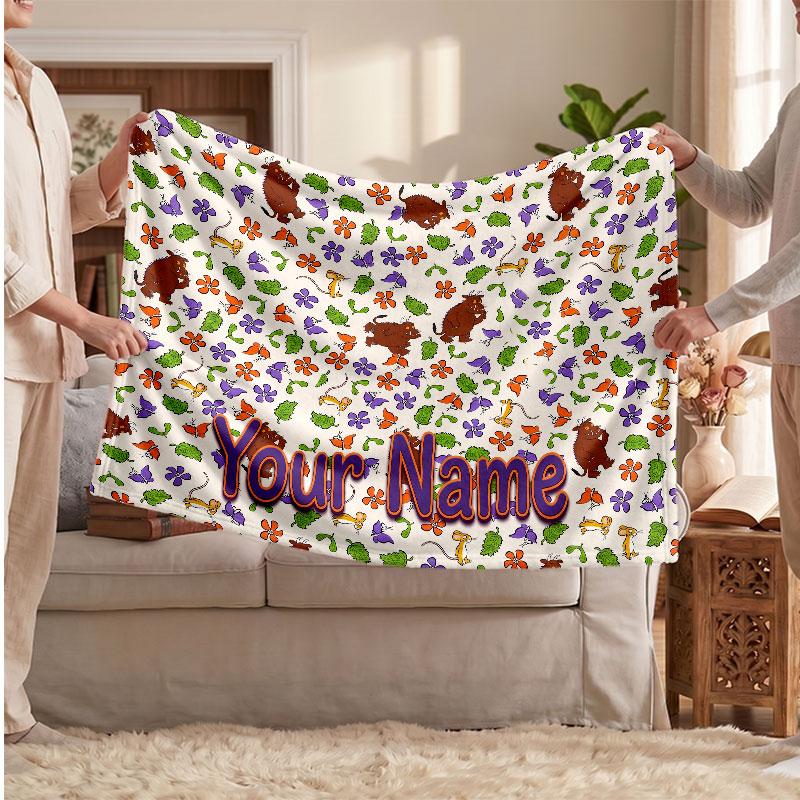 Coperta di Flanella Personalizzata Gruffalò, Nome Testo Stampato su Misura, Coperta Calda Morbida per Divano Letto