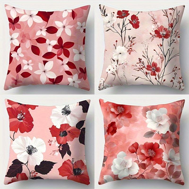 

Romantic Pink & Red Floral Pillowcase - Watercolor Flower Print Pillow Cover for Sofa Bedroom Living Room 4PC-45x45cm